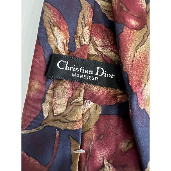 Christian Dior Men's Silk Neck Tie Made in Italy Pink Blue Floral Watercolor JL - Picture 5 of 9